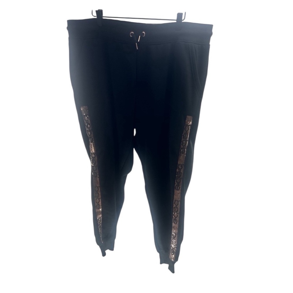 Bebe Women's Logo Sequined Jogger Black 3X